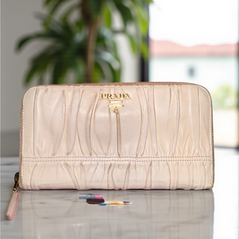 Prada Nappa Gaufre Zip Around Wallet Cipria serial # 107